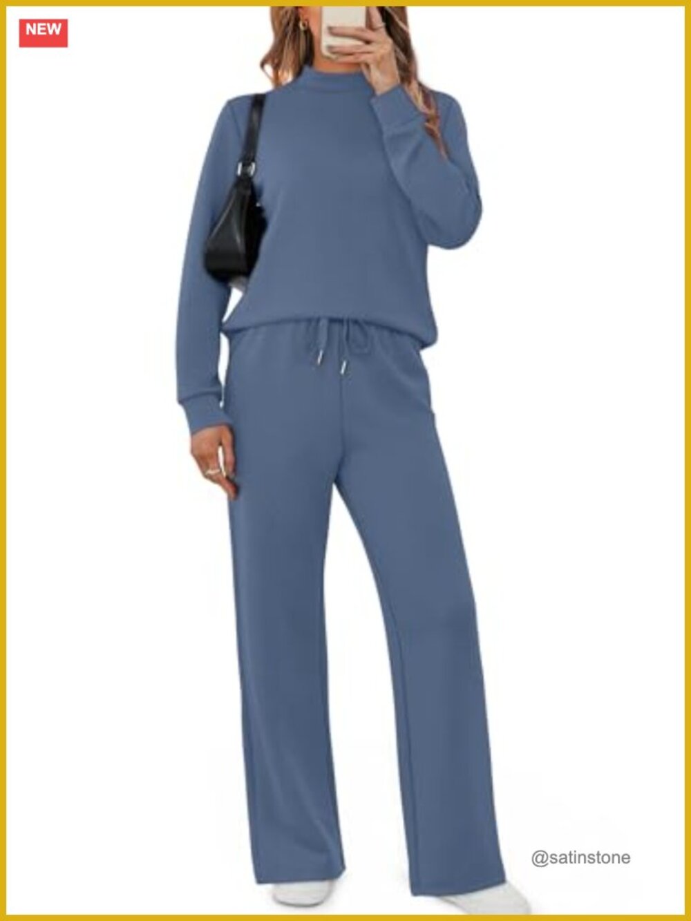 Two Piece Matching Lounge Set Mock Neck Long Sleeve Travel Outfits View 2